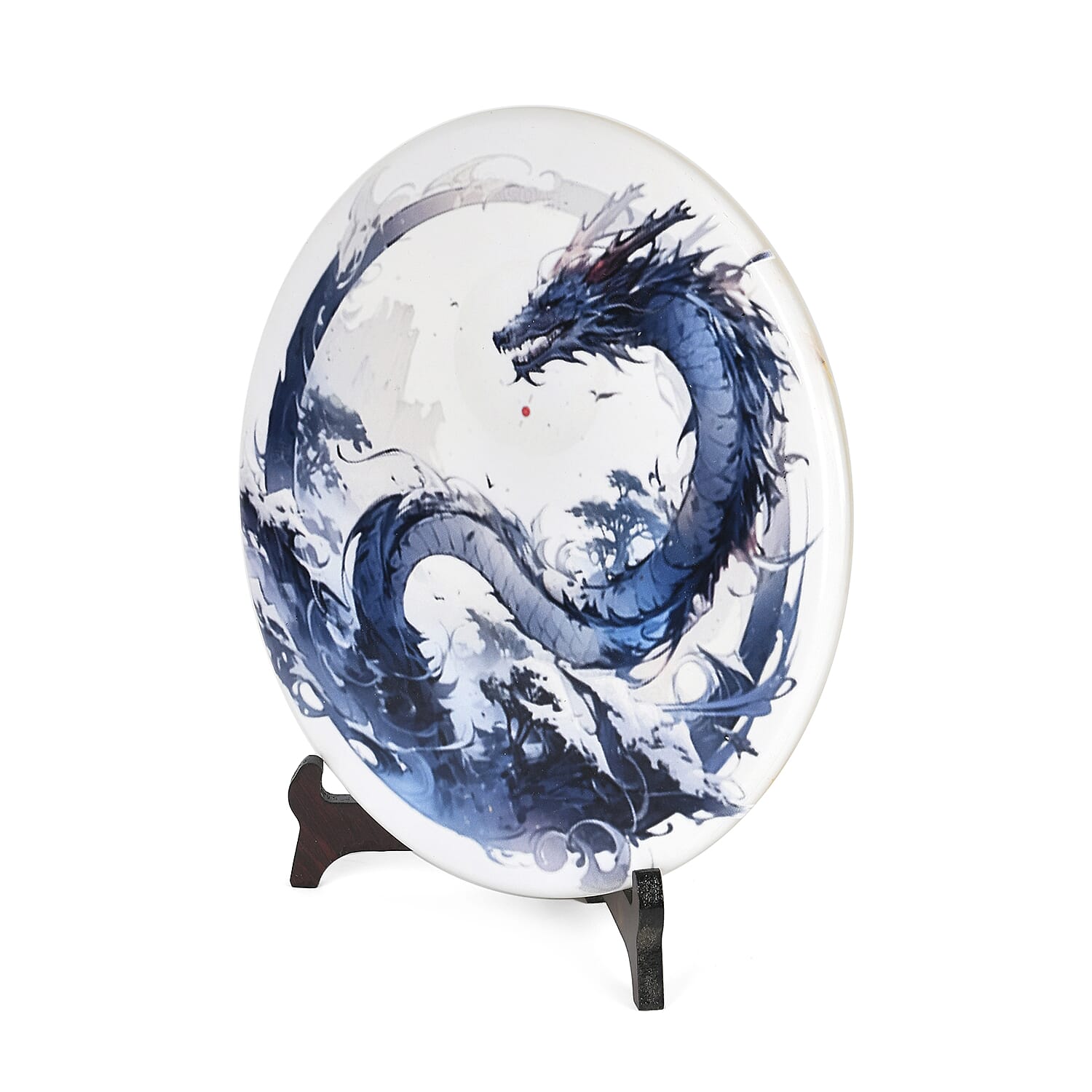 EXCLUSIVE LIMITED EDITION- Serpentine Dragon Painted Disk with Wooden Stand 13255 Cts.Presented in a gift box