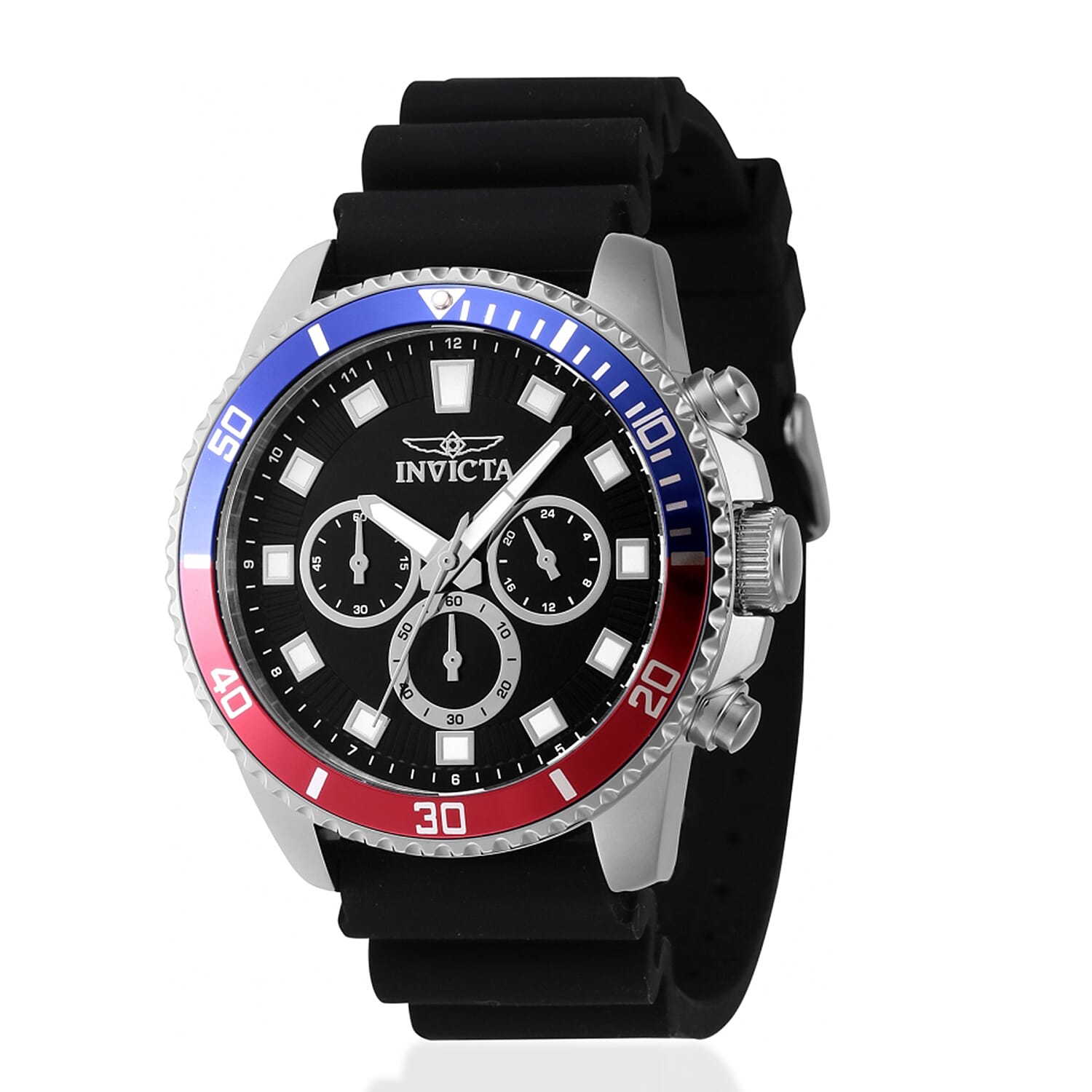 Invicta Pro Diver VD54B 5ATM Black Dial 45mm Silver Stainless Steel Case Mens Watch with Black Silicone Strap