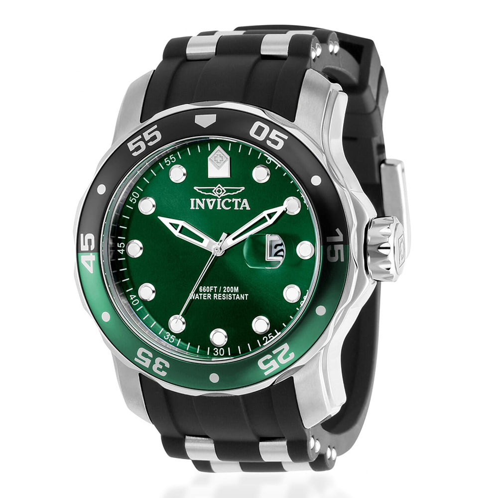 Invicta Pro Diver PC32 20ATM Green Dial 48mm Silver Stainless Steel Case Mens Watch with Black Silicone Strap