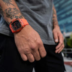 URBN22 Coral Red Japanese Quartz VD53 Chronograph 5ATM WR Black - Red Dial - Red Polycarbonate Case Mens Watch with Red Silicone Strap
