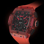 URBN22 Coral Red Japanese Quartz VD53 Chronograph 5ATM WR Black - Red Dial - Red Polycarbonate Case Mens Watch with Red Silicone Strap