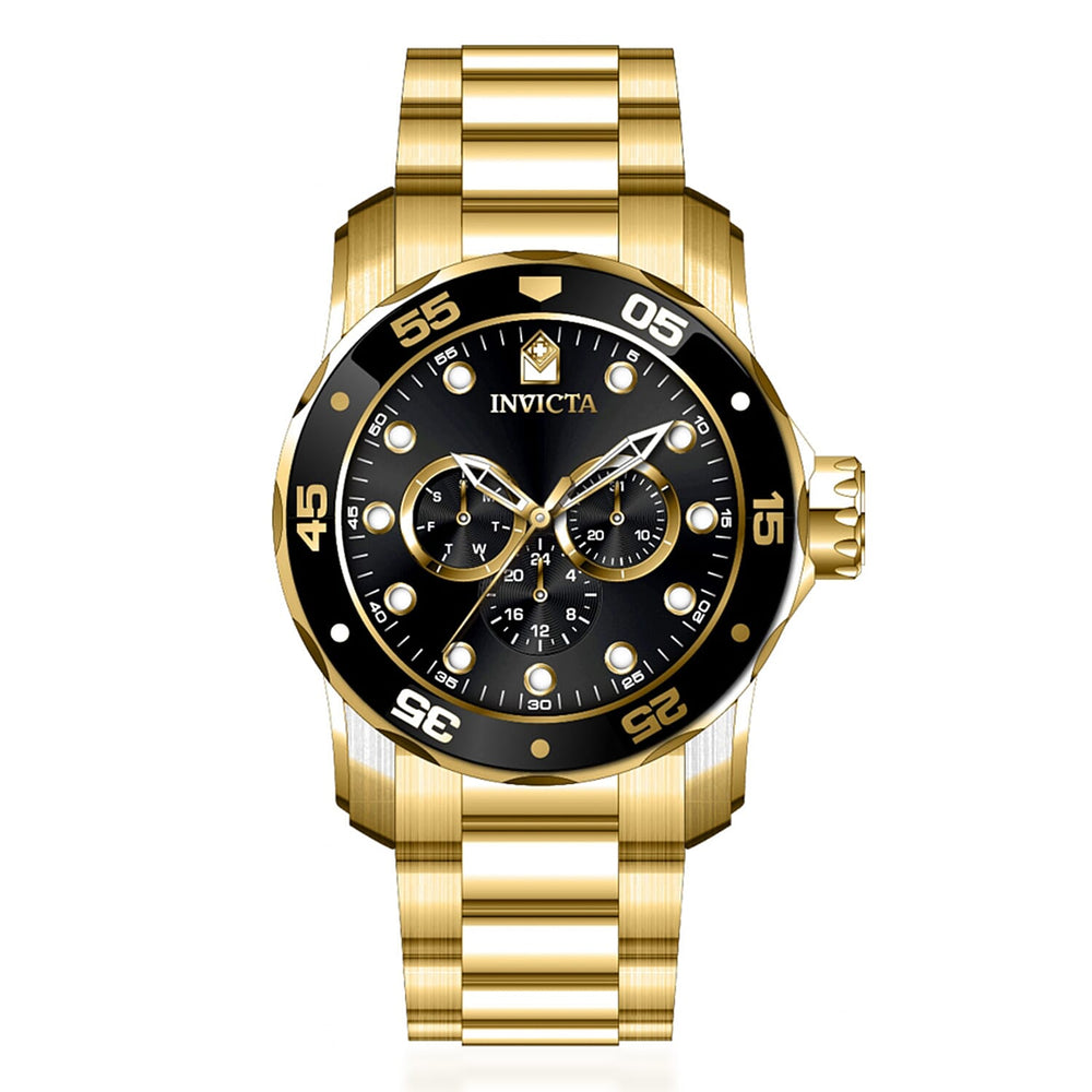 Invicta Scuba VH63 5ATM Black Dial 58mm Gold Stainless Steel Case Mens Watch with Gold Stainless Steel Band