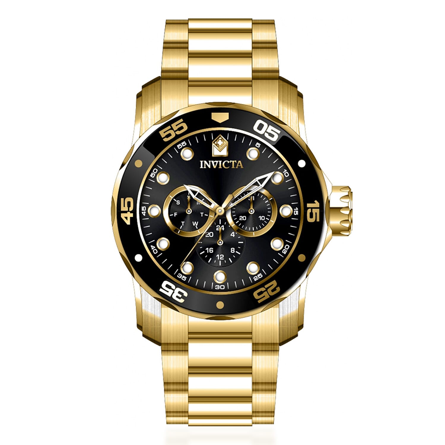 Invicta Scuba VH63 5ATM Black Dial 58mm Gold Stainless Steel Case Mens Watch with Gold Stainless Steel Band