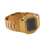 GENOA TIME V2 Japanese Movt. 5ATM Water Resistant Black Multifunctional LED Dial Watch with Gold Colour Stainless Steel Strap