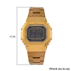 GENOA TIME V2 Japanese Movt. 5ATM Water Resistant Black Multifunctional LED Dial Watch with Gold Colour Stainless Steel Strap