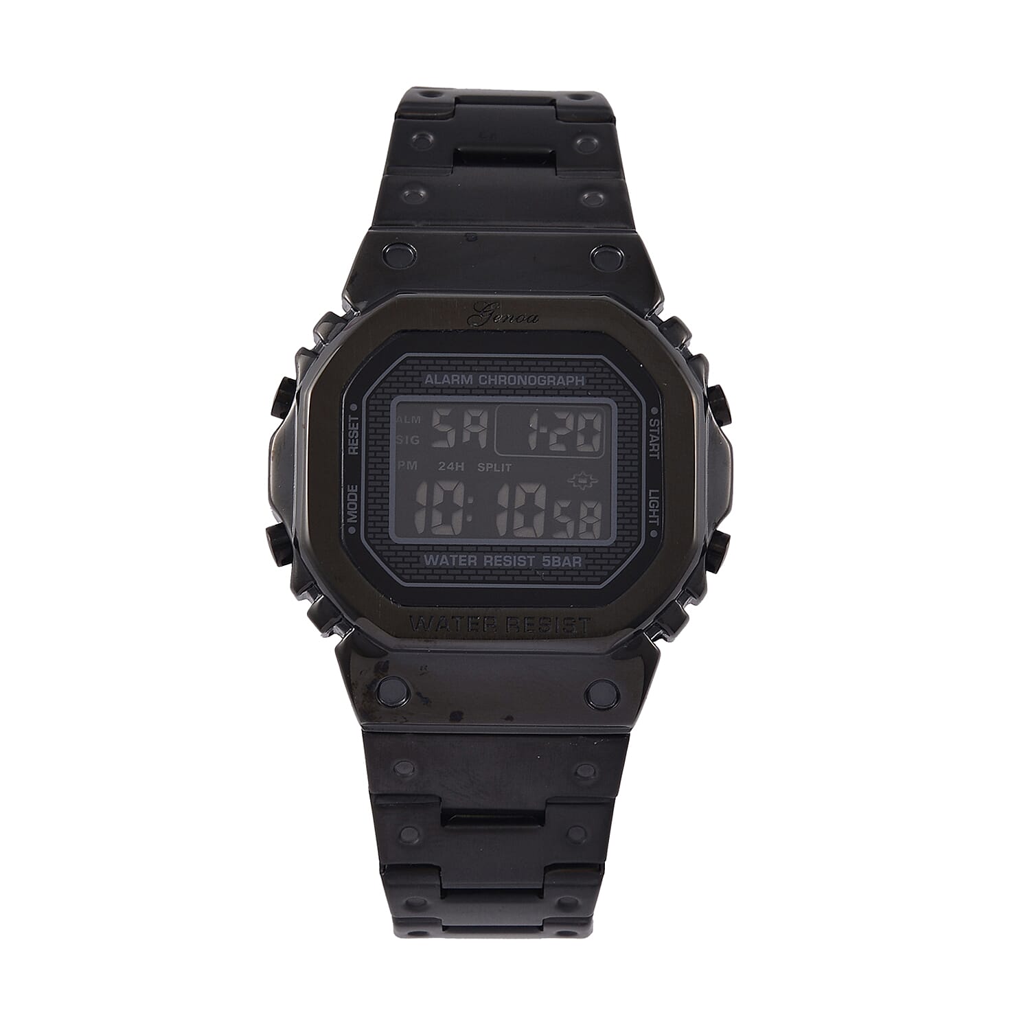 GENOA TIME V2 Japanese Movt. 5ATM Water Resistant Black Multifunctional LED Dial Watch with Stainless Steel Strap