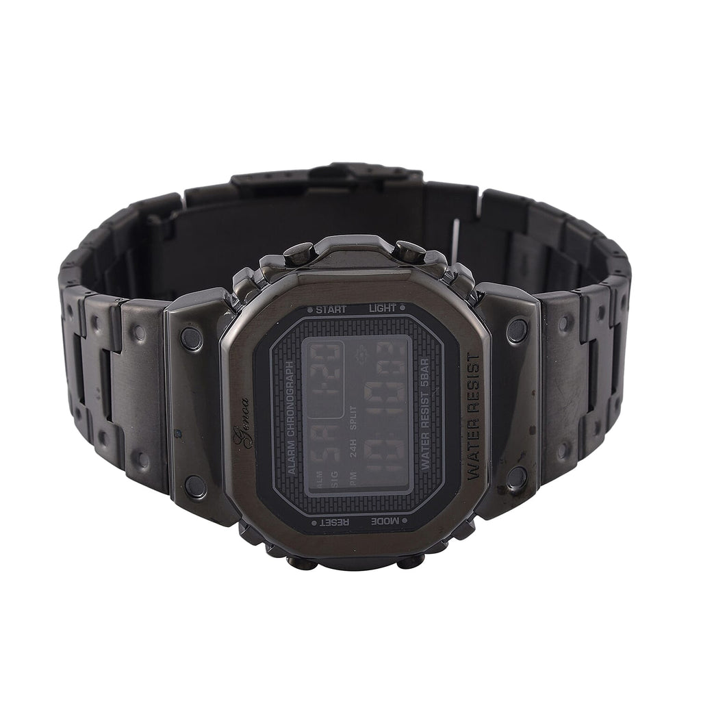 GENOA TIME V2 Japanese Movt. 5ATM Water Resistant Black Multifunctional LED Dial Watch with Stainless Steel Strap