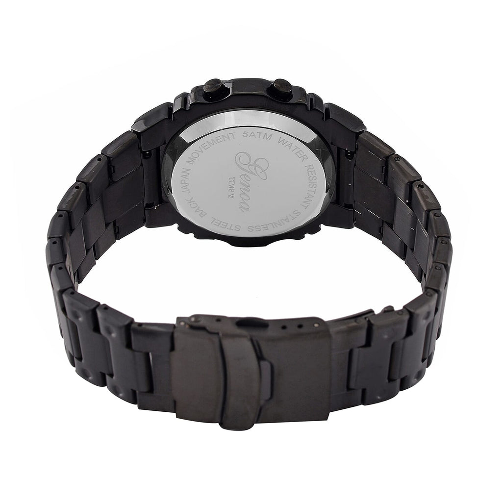 GENOA TIME V2 Japanese Movt. 5ATM Water Resistant Black Multifunctional LED Dial Watch with Stainless Steel Strap