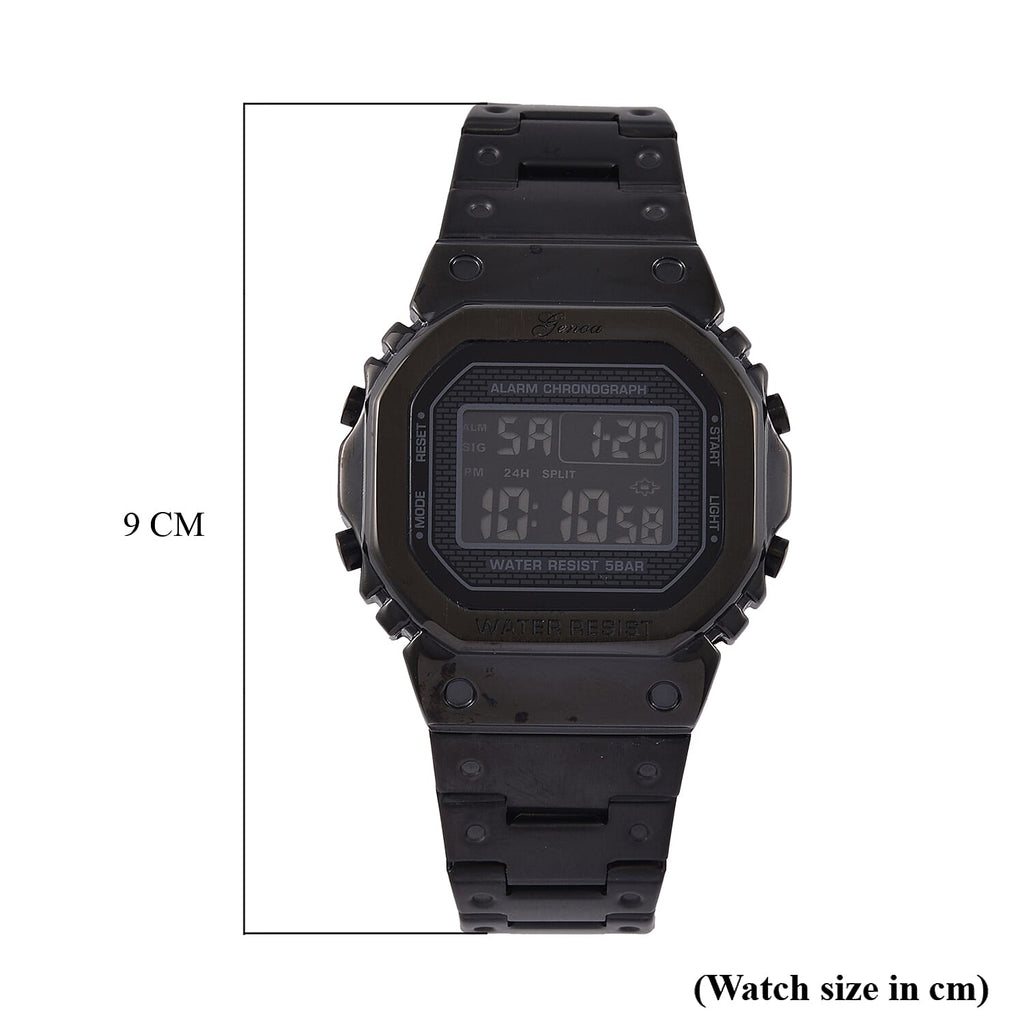 GENOA TIME V2 Japanese Movt. 5ATM Water Resistant Black Multifunctional LED Dial Watch with Stainless Steel Strap