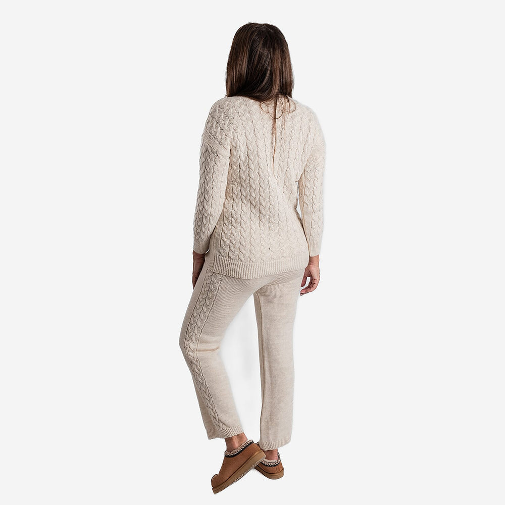 Cable Knitted Wide Leg Trousers (One Size, upto 18) - Beige