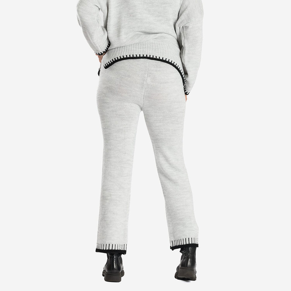 Women’s Knitted Cropped Wide-Leg Trousers with Contrast Stitch Hem
