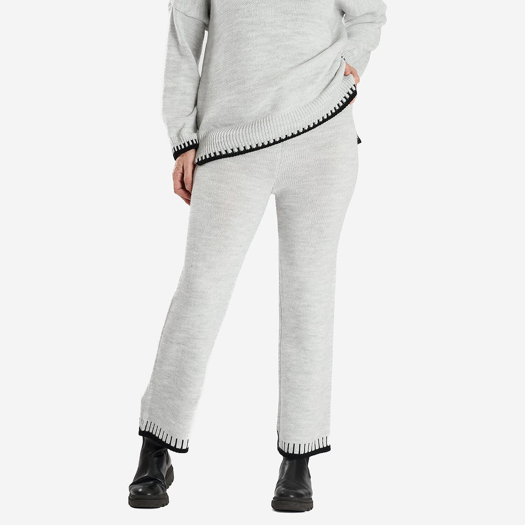 Women’s Knitted Cropped Wide-Leg Trousers with Contrast Stitch Hem