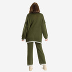 Women’s Knitted Cropped Wide-Leg Trousers with Contrast Stitch Hem