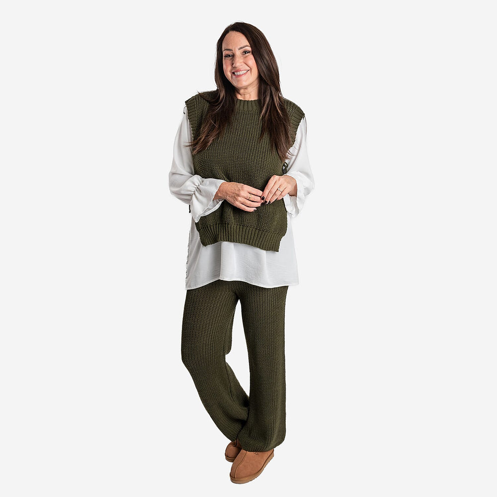 Women’s Knitted Wide-Leg Trousers with Soft Relaxed Fit for Everyday Comfort