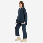 Women’s Knitted Cropped Wide-Leg Trousers with Contrast Stitch Hem