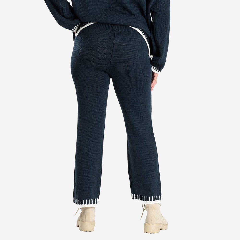 Women’s Knitted Cropped Wide-Leg Trousers with Contrast Stitch Hem