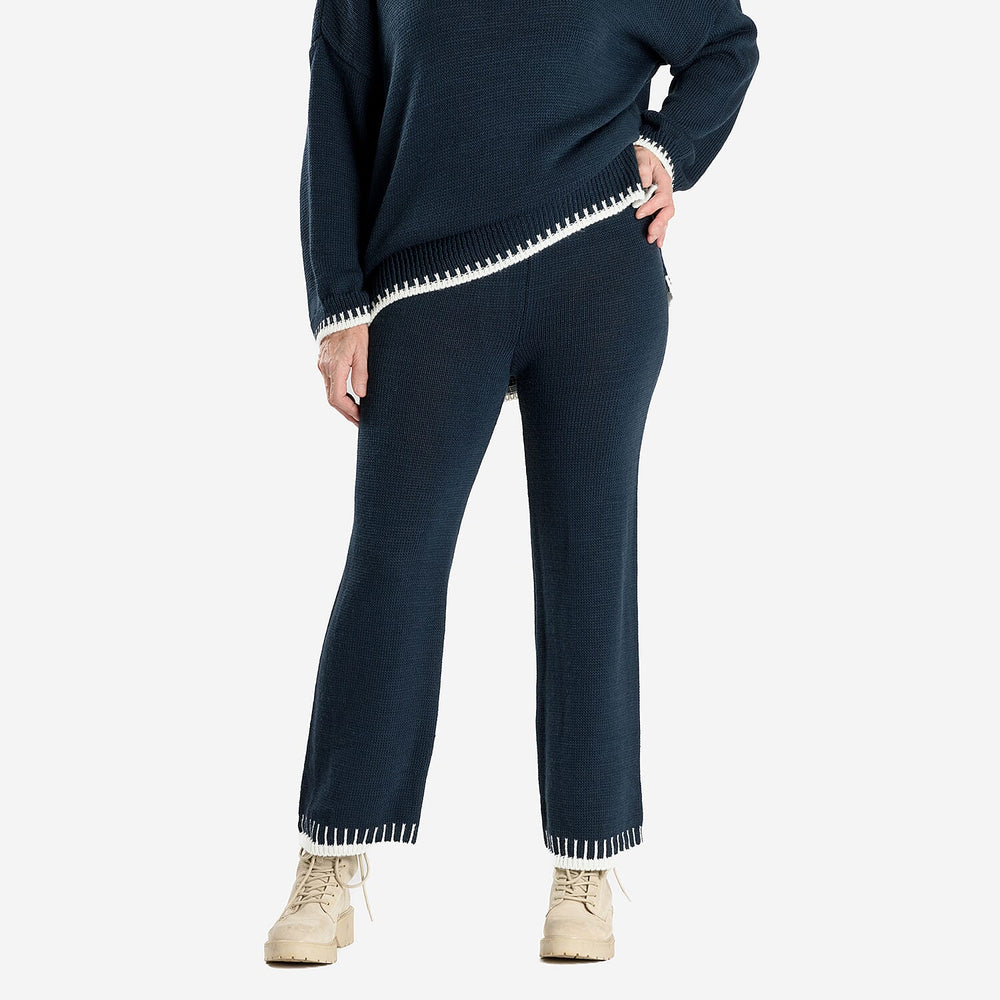 Women’s Knitted Cropped Wide-Leg Trousers with Contrast Stitch Hem