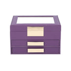 Three Layer Anti-Tarnish Jewellery Box with Transparent Glass Window at Top in Purple