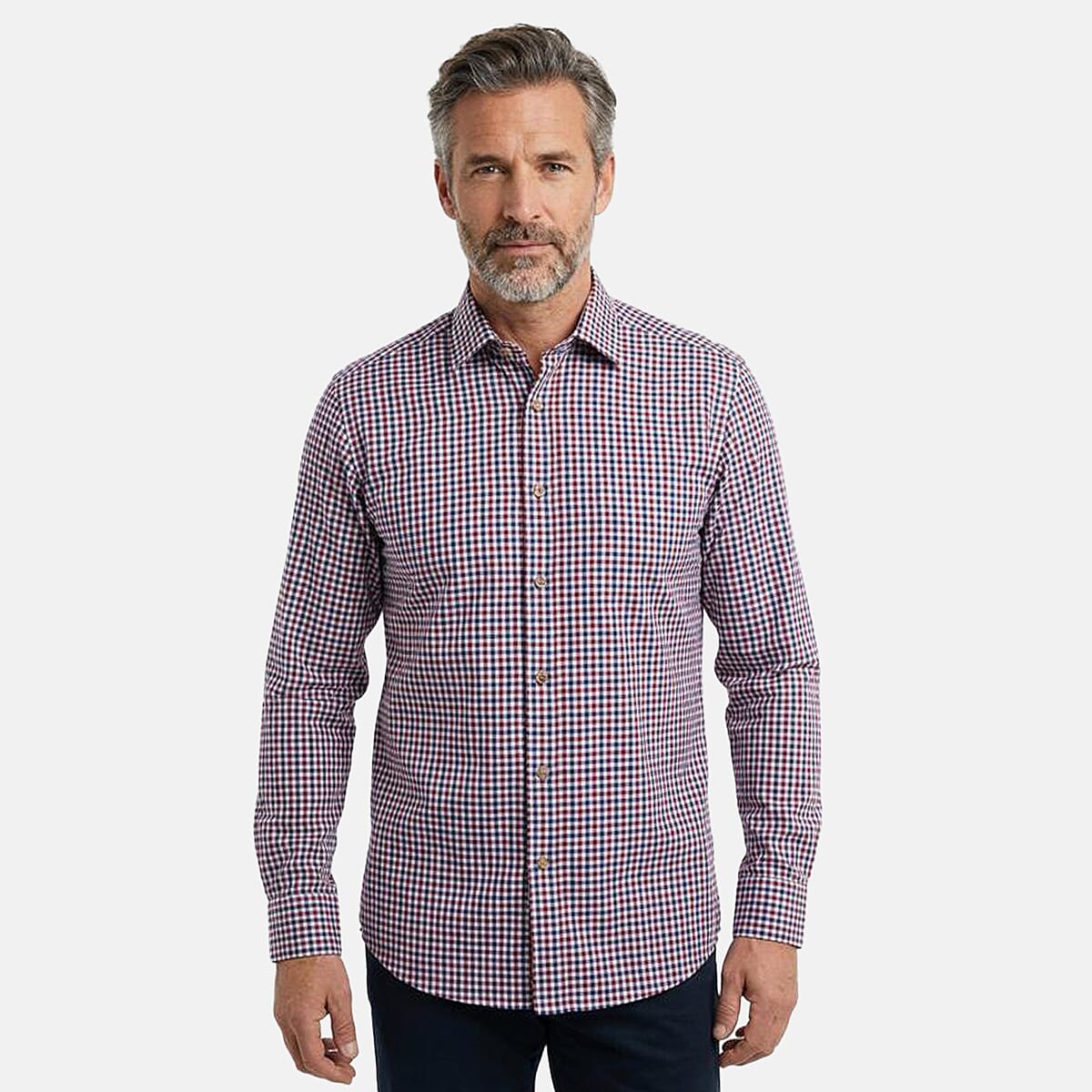 Jj Willis Mens Casual Checker Shirt (Size XL) - White, Wine & Navy