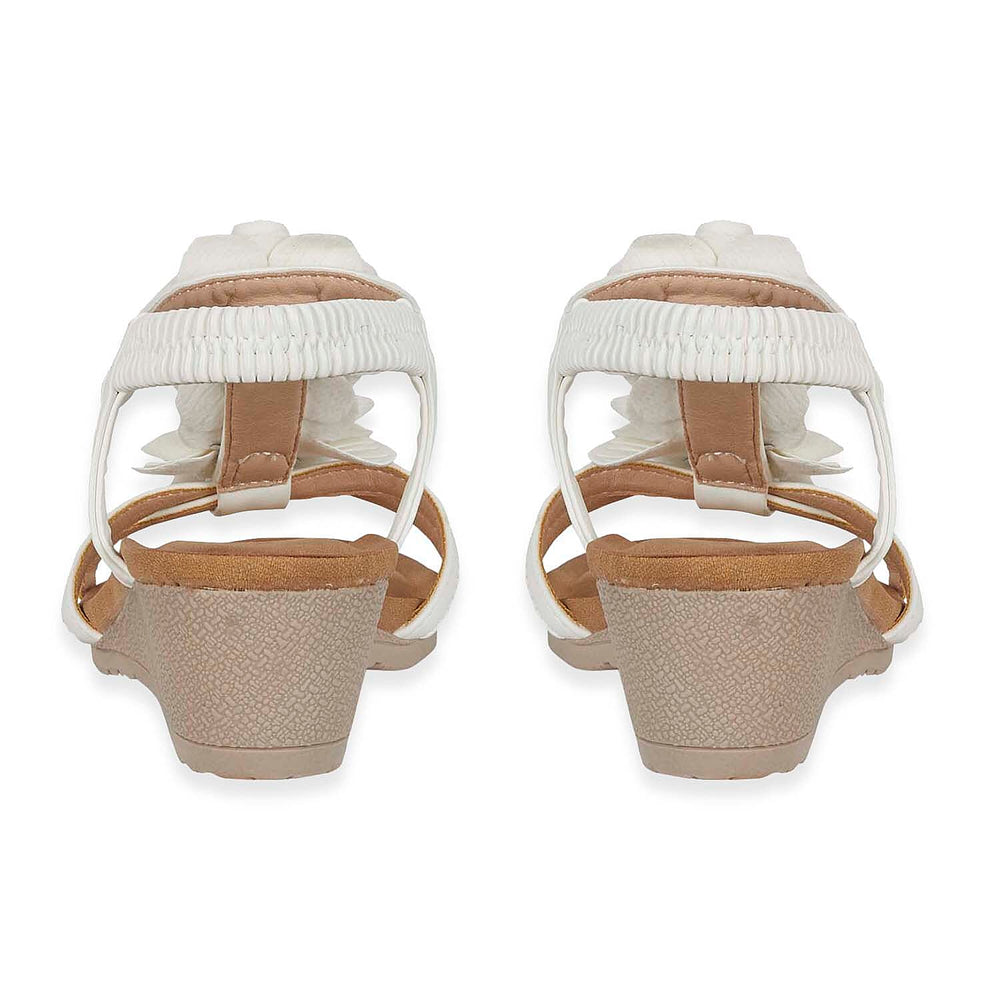 Jo - Joe Bloomsbury Ladies Lightweight Wedge Sandal With Flower Trims And Elasticated Back Strap (Size 6) - White