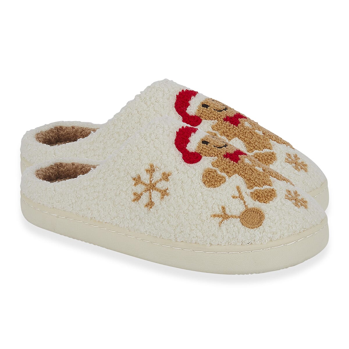 Jo - Joe Design Christmas Gingerbread Man Fluffy Mule (Size 5) - Cream