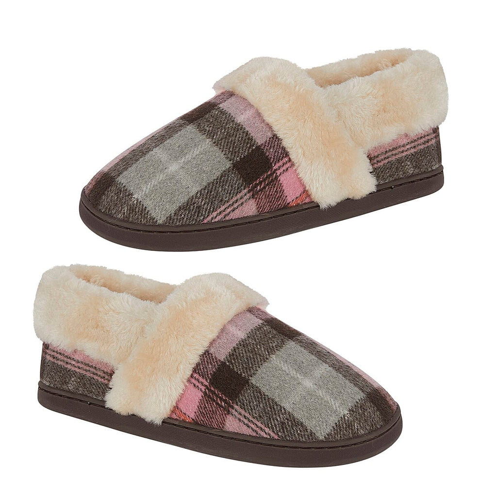 Jo - Joe Heritage Cosy Check Mule With Faux Fur Trim (Size 3) - Blush