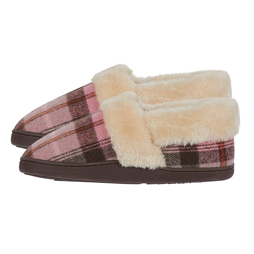 Jo - Joe Heritage Cosy Check Mule With Faux Fur Trim (Size 3) - Blush