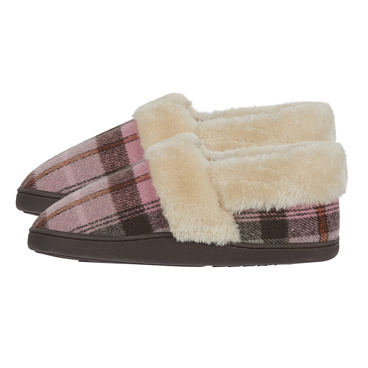 Jo - Joe Heritage Cosy Check Mule With Faux Fur Trim (Size 3) - Blush