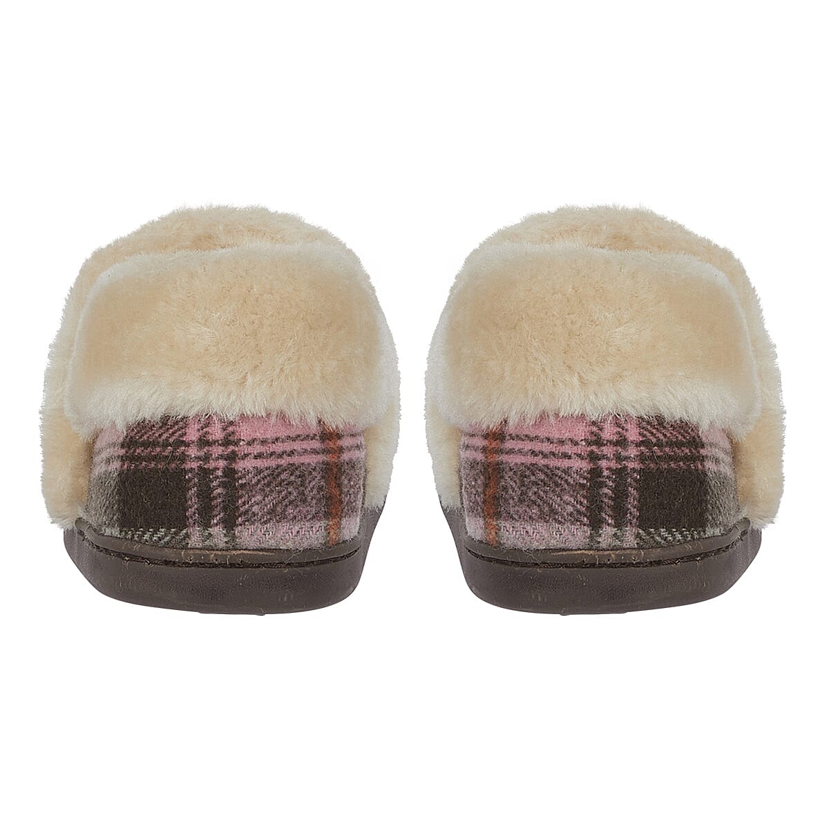 Jo - Joe Heritage Cosy Check Mule With Faux Fur Trim (Size 3) - Blush