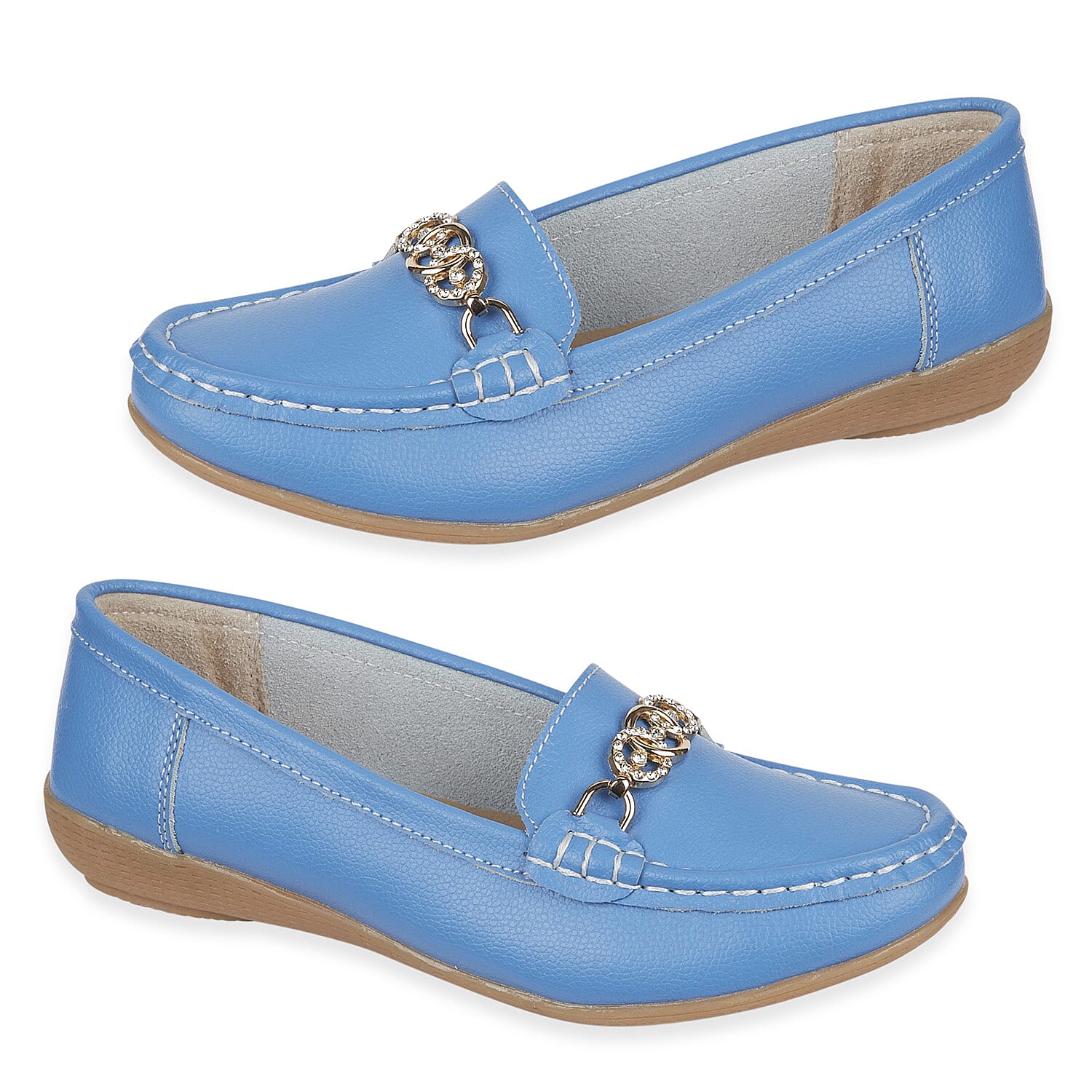 Jo - Joe Ladies Kasbah Leather Loafer with Diamante Trim (Size 7) - Azure Blue