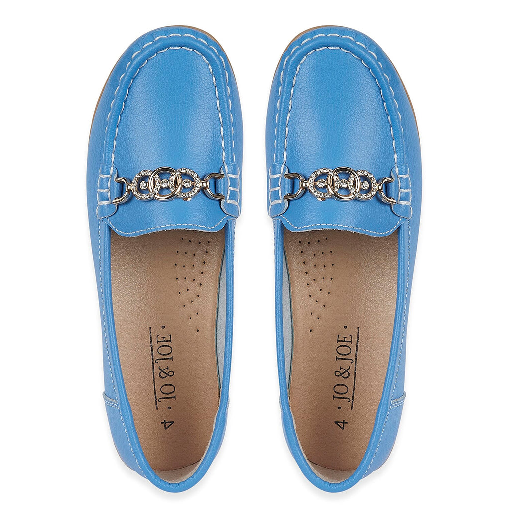 Jo - Joe Ladies Kasbah Leather Loafer with Diamante Trim (Size 8) - Azure Blue