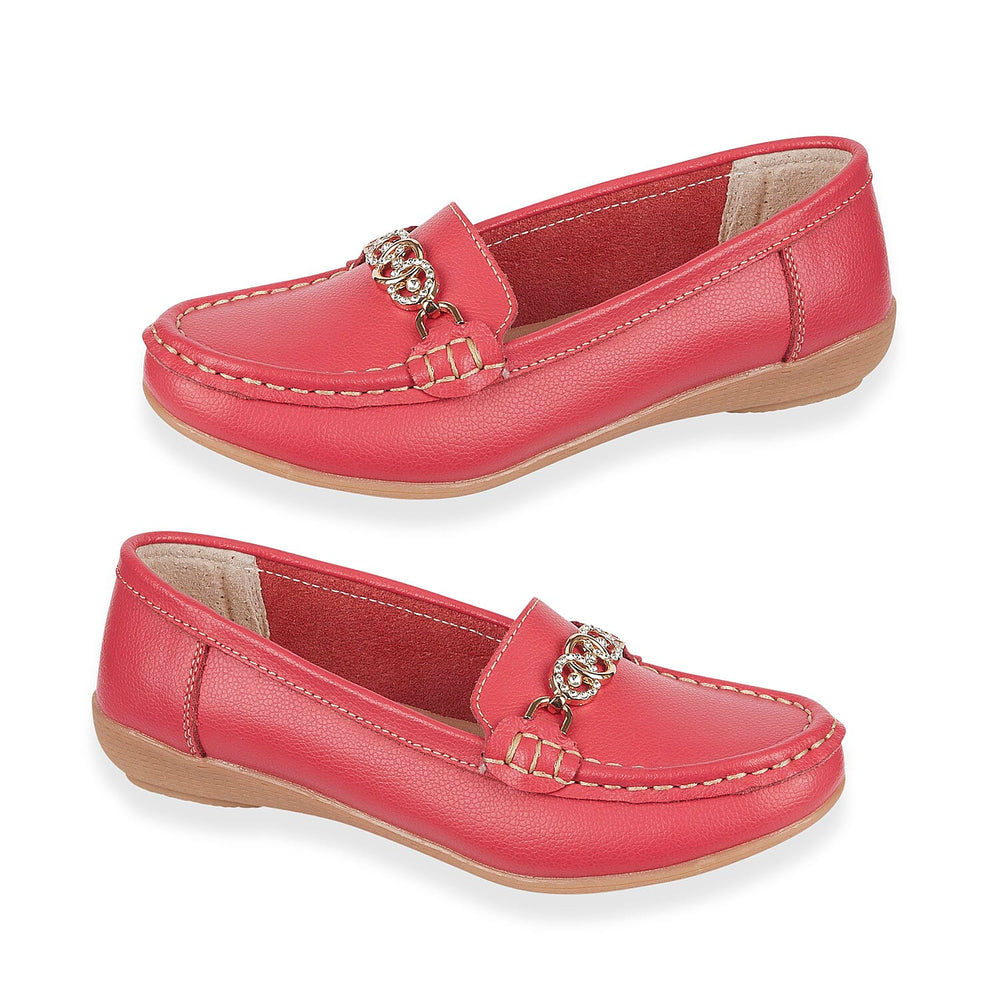 Jo - Joe Ladies Kasbah Leather Loafer with Diamante Trim (Size 8) - Watermelon