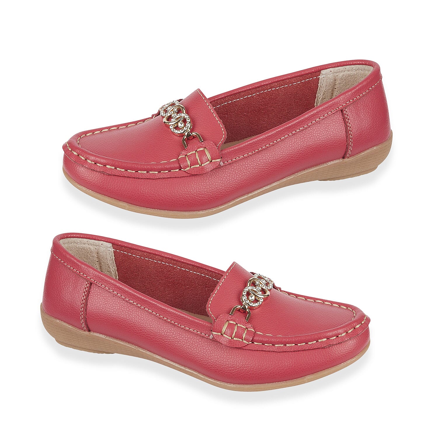 Jo - Joe Ladies Kasbah Leather Loafer with Diamante Trim (Size 8) - Watermelon
