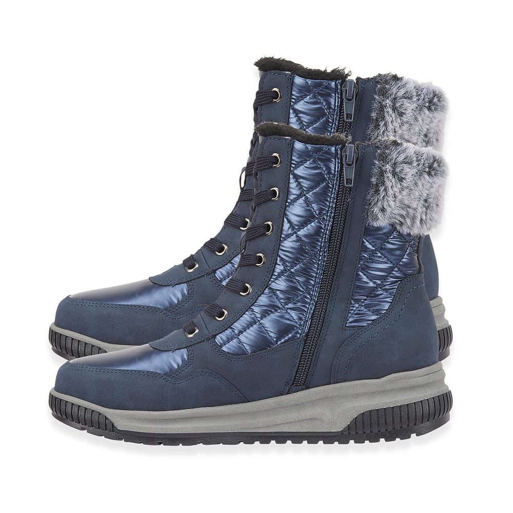 Jo - Joe Ladies Laced Boot With Zip And Fur Cuff (Size 5) - Navy