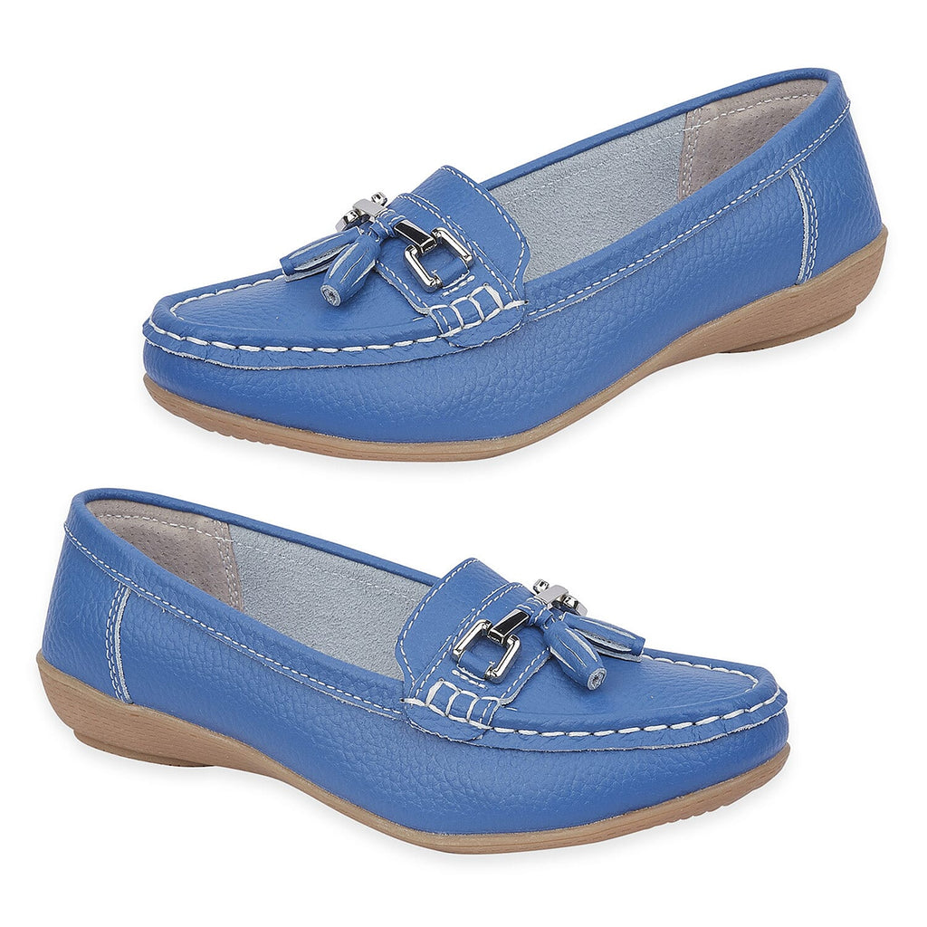 Jo - Joe Ladies Nautical Wide Fit Leather Tassel Loafer (Size 6) - Royal Blue