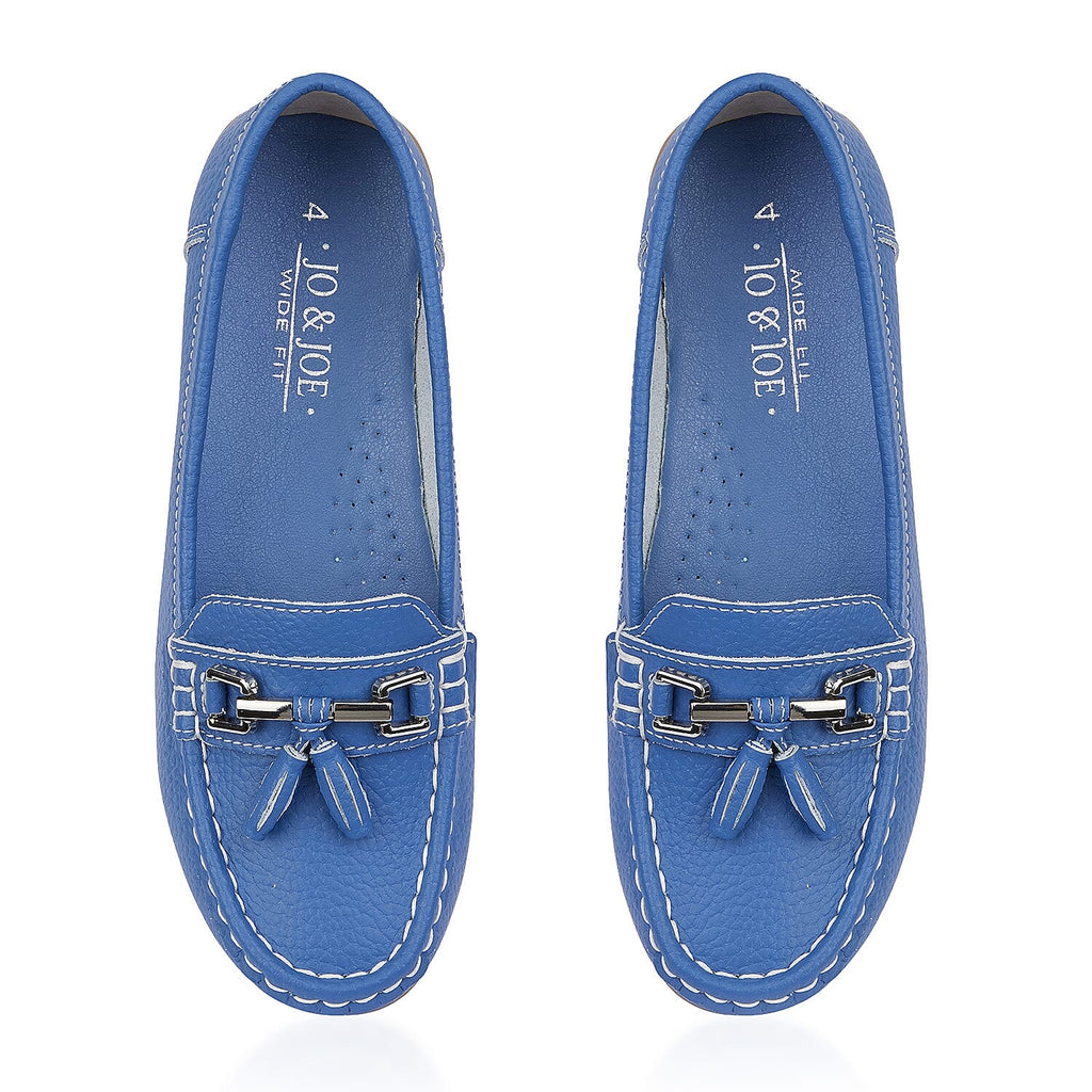 Jo - Joe Ladies Nautical Wide Fit Leather Tassel Loafer (Size 6) - Royal Blue
