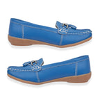 Jo - Joe Ladies Nautical Wide Fit Leather Tassel Loafer (Size 6) - Royal Blue