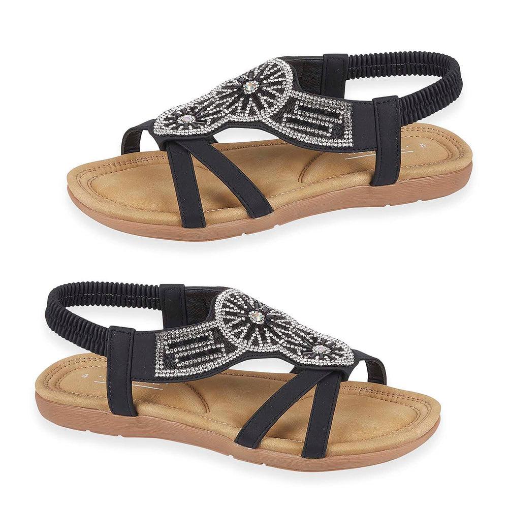 Jo - Joe Ladies Halcyon Diamante Trims Sandal with Elastic Back Strap (Size 4) - Black