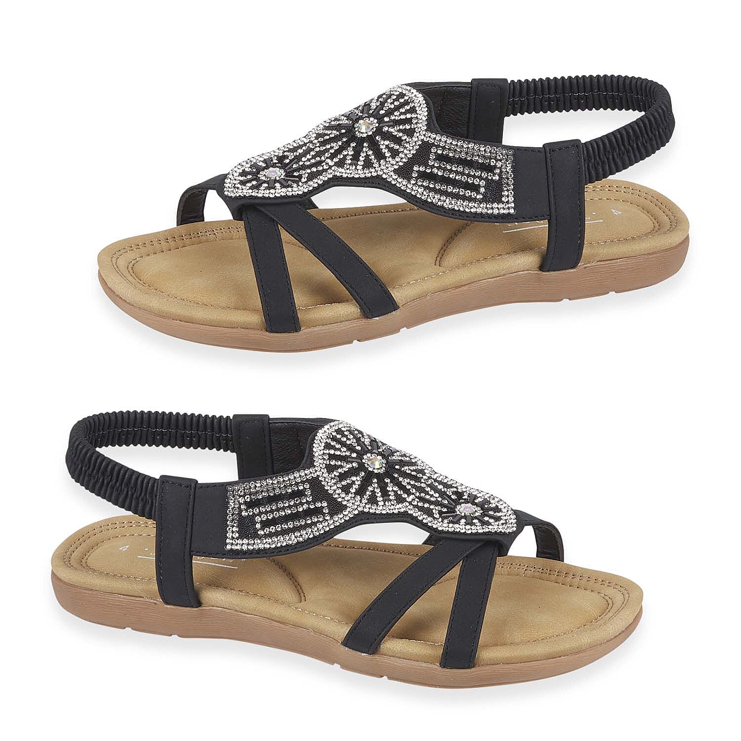 Jo - Joe Ladies Halcyon Diamante Trims Sandal with Elastic Back Strap (Size 4) - Black