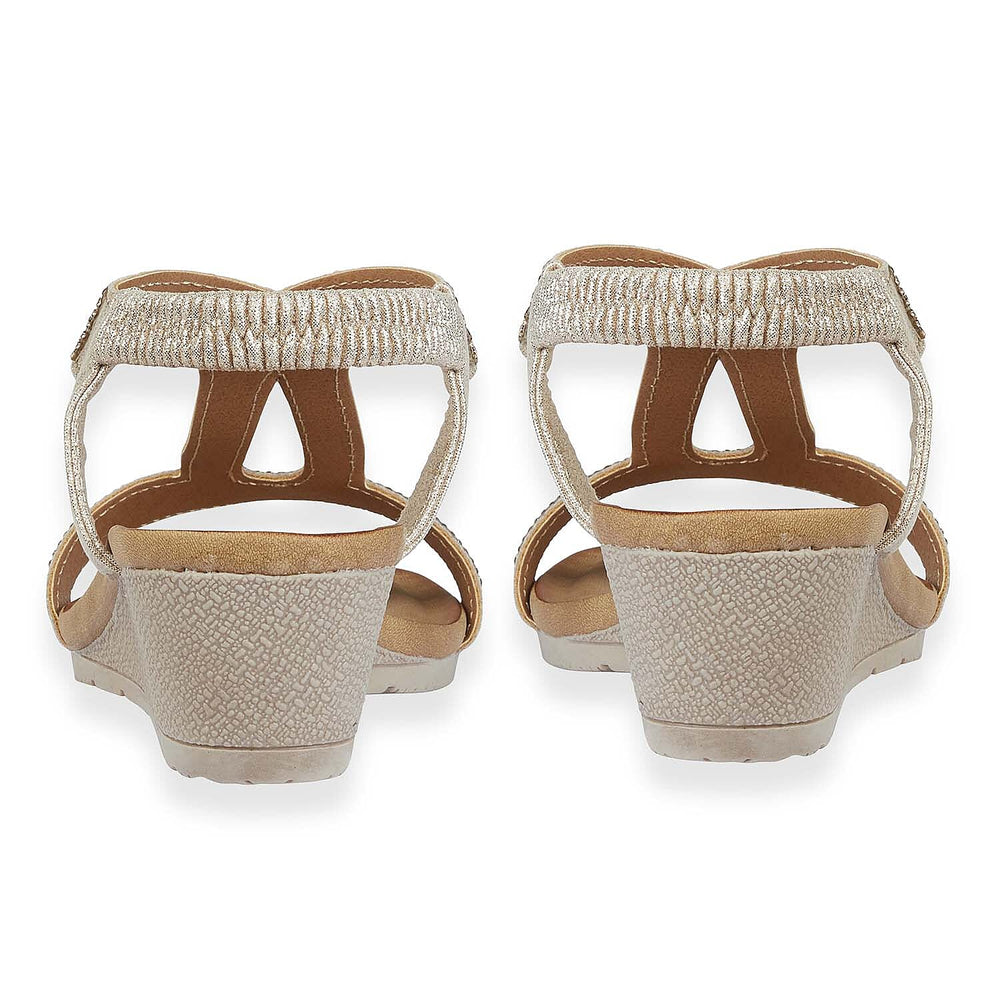 Jo - Joe Cape Verde Ladies Mid Heel Wedge Comfort Sandal With Glitzy Jewels, Elasticated Slingback Strap And Flexible Sole (Size 4) - Rose Gold