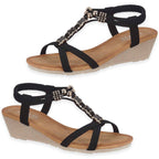 Jo - Joe Mango Ladies Wedge Sandal With Beaded Trim  Embellishments And Elasticated Back Strap (Size 5) - Black