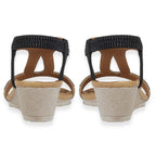 Jo - Joe Cape Verde Ladies Mid Heel Wedge Comfort Sandal With Glitzy Jewels, Elasticated Slingback Strap And Flexible Sole (Size 5) - Black