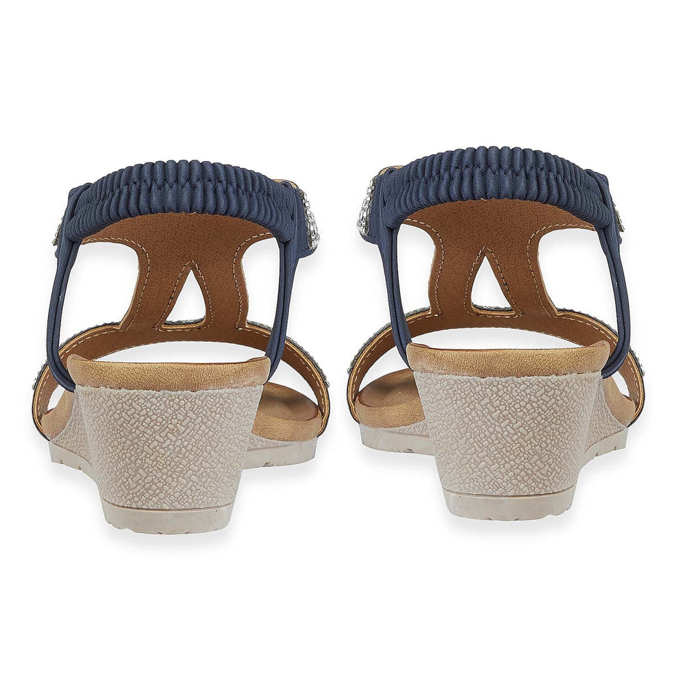 Jo - Joe Cape Verde Ladies Mid Heel Wedge Comfort Sandal With Glitzy Jewels, Elasticated Slingback Strap And Flexible Sole (Size 6) - Navy