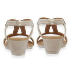 Jo - Joe Cape Verde Ladies Mid Heel Wedge Comfort Sandal With Glitzy Jewels, Elasticated Slingback Strap And Flexible Sole (Size 6) - Rose Gold