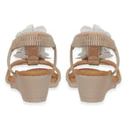 Jo - Joe Bloomsbury Ladies Lightweight Wedge Sandal With Flower Trims And Elasticated Back Strap (Size 7) - Beige