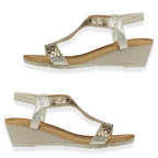 Jo - Joe Cape Verde Ladies Mid Heel Wedge Comfort Sandal With Glitzy Jewels, Elasticated Slingback Strap And Flexible Sole (Size 7) - Rose Gold