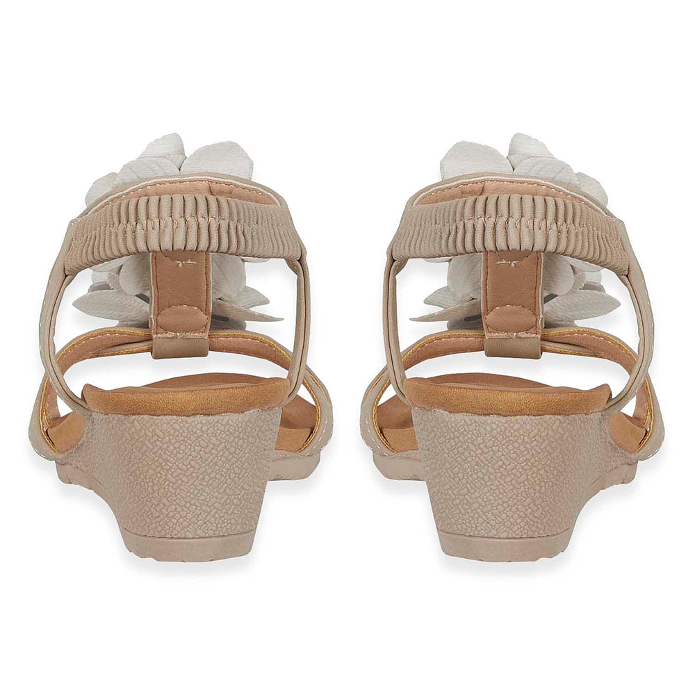 Jo - Joe Bloomsbury Ladies Lightweight Wedge Sandal With Flower Trims And Elasticated Back Strap (Size 8) - Beige