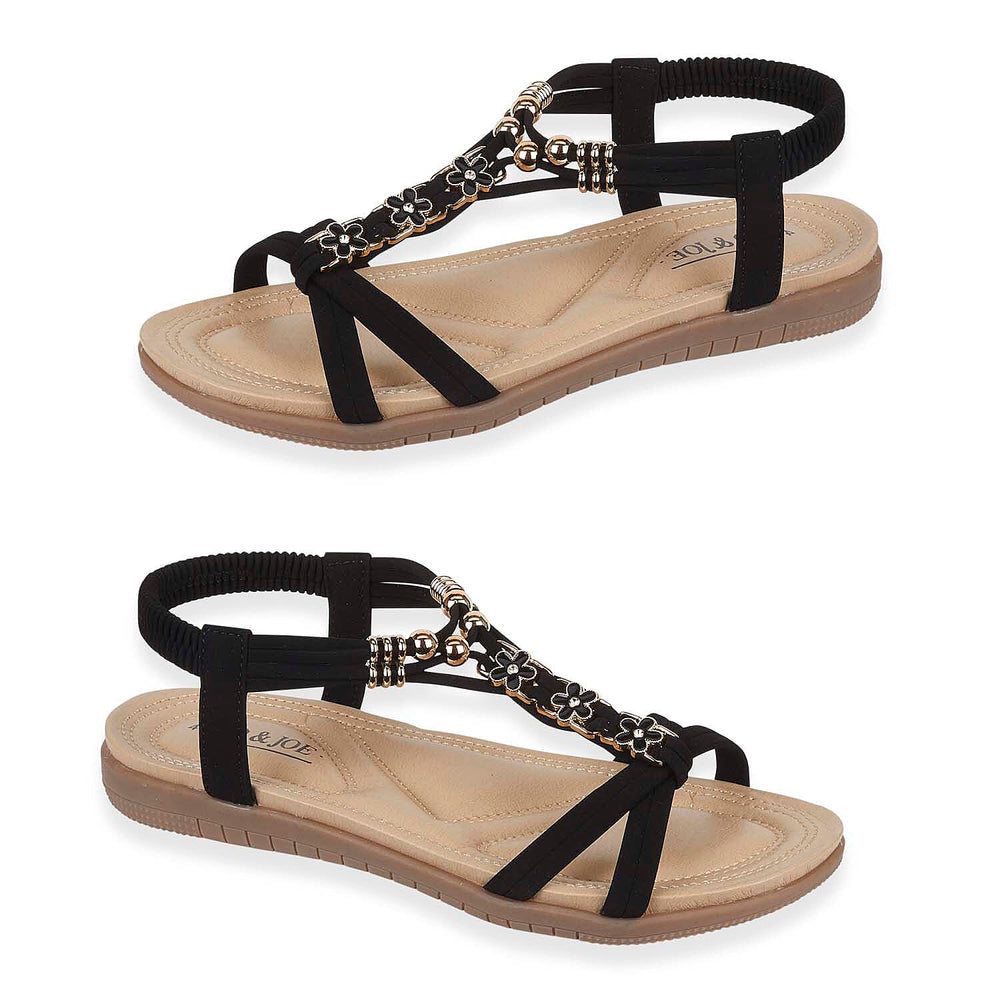 Jo - Joe Petula Beaded - Floral Detail Slip-On Sandals (Size 8) - Black
