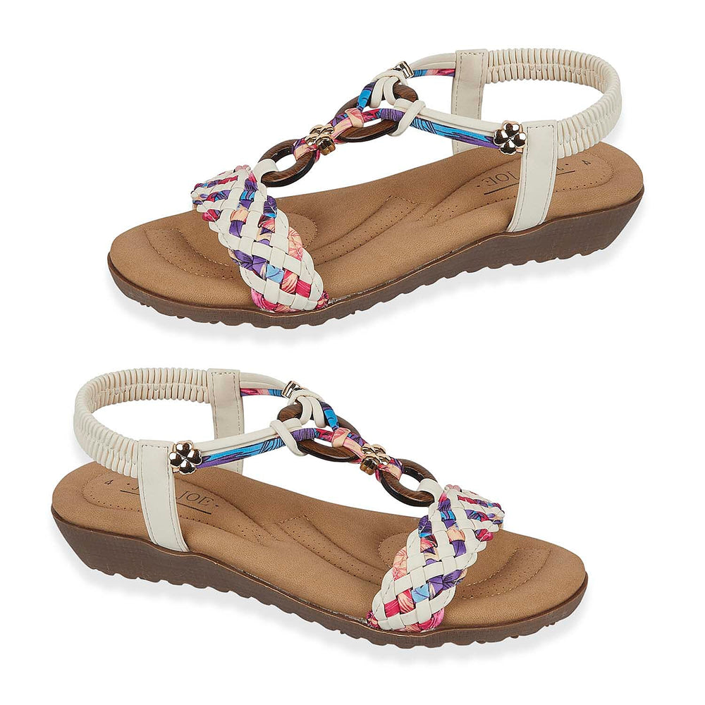 Jo - Joe Ladies Marrakesh Multi-Color Braided Flat Summer Sandal (Size 8) - White