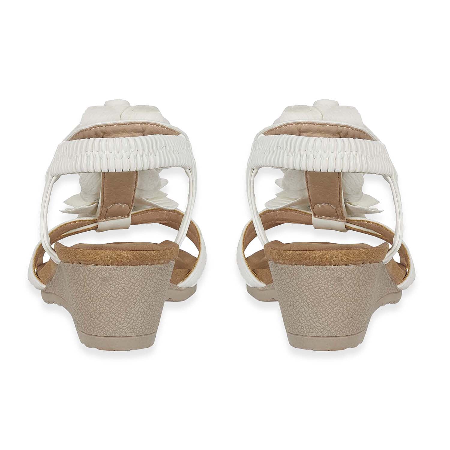 Jo - Joe Bloomsbury Ladies Lightweight Wedge Sandal With Flower Trims And Elasticated Back Strap (Size 8) - White
